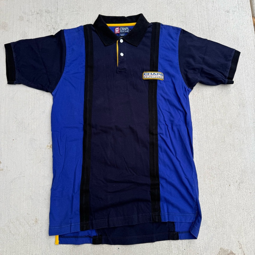 VTG Chaps Ralph Lauren 90s Color Block Spellout Polo Shirt - Large